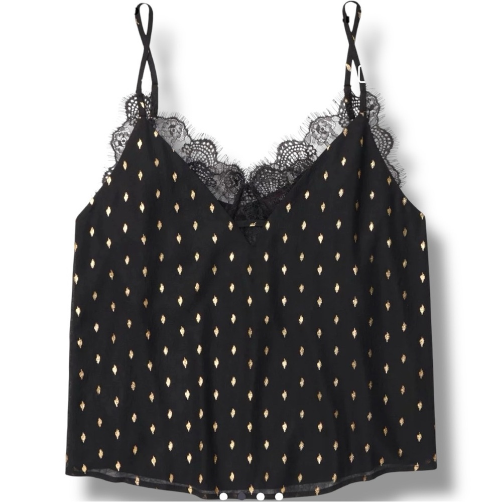 Adore Me Black Lace Cami w/ Gold Accents Adjustable Straps Black Lace Loose Fit